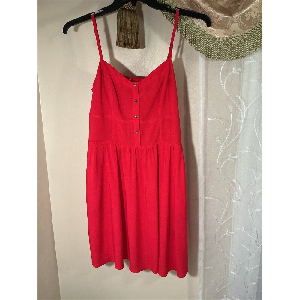 NWT Express Red Spaghetti Straps Rayon Mini Dress Sz L Pockets